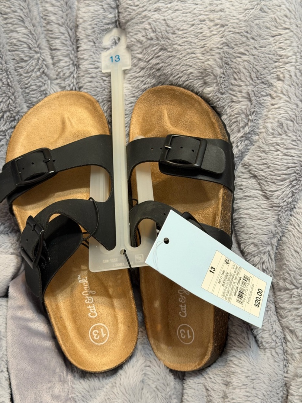 Cat & Jack Black Double Strap Sandals with Metallic Gold Footbed - Kids